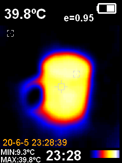Бесконтактный тепловизор Hti HT-02 - пример фото теплой кружки